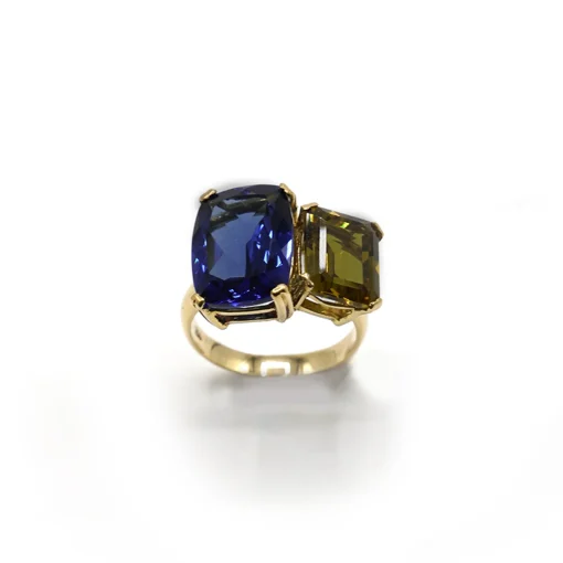 ANILLO ORO 18 KILATES CON CUARZOS HIDROTERMALES