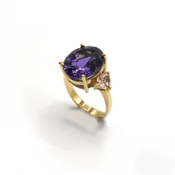 ANILLO ORO 18 KILATES CON CUARZOS HIDROTERMALES