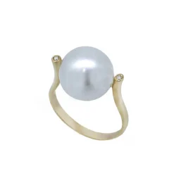 ANILLO ORO 18 KILATES CON DIAMANTES Y PERLA AUSTRALIANA