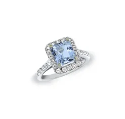 ANILLO ORO 18 KILATES CON DIAMANTES Y AGUAMARINA