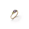 ANILLO ORO 18 KILATES CON DIAMANTES, AMATISTA Y OLIVINOS