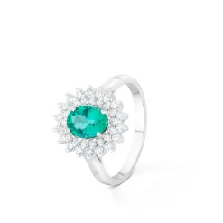 ANILLO ORO 18 KILATES CON DIAMANTES Y ESMERALDA