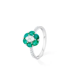ANILLO ORO 18 KILATES CON DIAMANTES Y ESMERALDAS