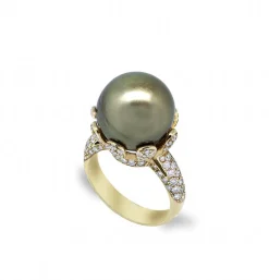 ANILLO ORO 18 KILATES CON DIAMANTES Y PERLA AUSTRALIANA