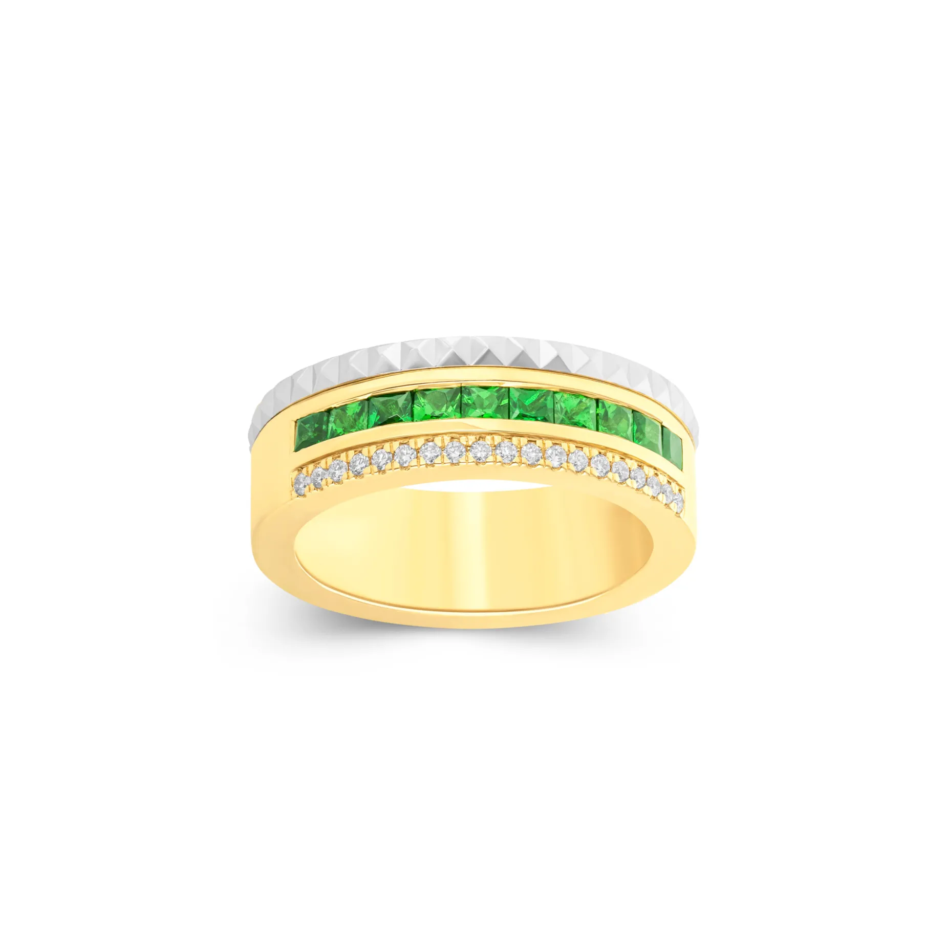 ANILLO ORO 18KTES. BICOLOR CON GRANATES TSAVORITAS