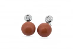PENDIENTES ORO 18 KILATES CON DIAMANTES Y CORAL