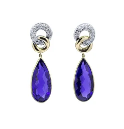 PENDIENTES ORO 18 KILATES CON DIAMANTES Y AMATISTAS
