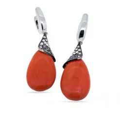 PENDIENTES ORO 18 KILATES CON DIAMANTES, CORAL Y GRANATES