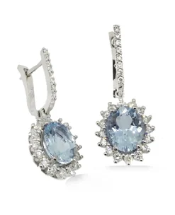 PENDIENTES ORO 18 KILATES CON DIAMANTES Y AGUAMARINAS