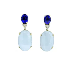 PENDIENTES ORO 18 KILATES CON DIAMANTES Y AGUAMARINA