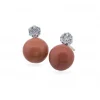 PENDIENTES ORO 18 KILATES CON DIAMANTES Y CORAL
