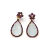 PENDIENTES ORO 18 KILATES CON DIAMANTES, AGUAMARINAS Y RUBIES