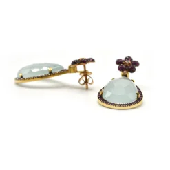 PENDIENTES ORO 18 KILATES CON DIAMANTES, AGUAMARINAS Y RUBIES