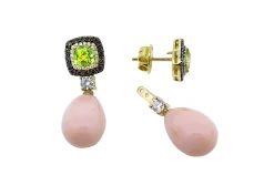 PENDIENTES ORO 18 KILATES CON DIAMANTES Y CORAL