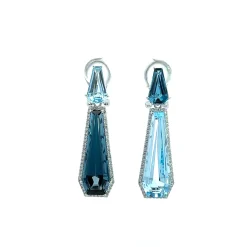 PENDIENTES ORO BLANCO 18 KILATES CON DIAMANTES Y TOPACIOS