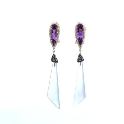 PENDIENTES ORO BLANCO 18 KILATES CON PIEDRAS DE COLOR