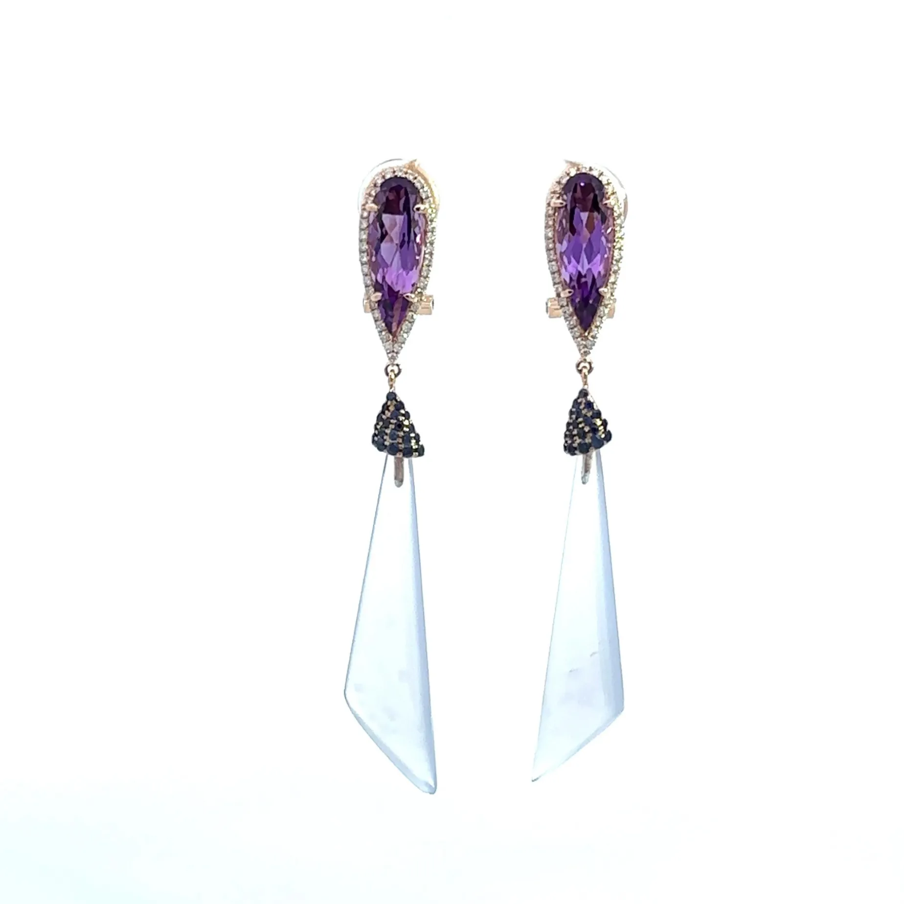 PENDIENTES ORO BLANCO 18 KILATES CON PIEDRAS DE COLOR